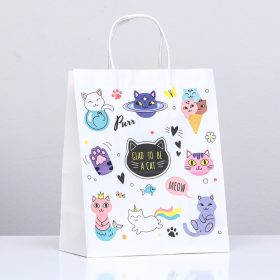 Пакет крафт "Коты", 22 х 12 х 27 см, 80 г/м2 крученая ручка