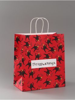 Пакет подарочный крафтовый «Поздравляю», 28 × 32 × 15 см