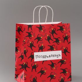 Пакет подарочный крафтовый «Поздравляю», 28 × 32 × 15 см