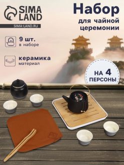 Набор для чайной церемонии 9 предметов, на 4 персоны, чашка 40 мл, чайник 200 мл, в коробке