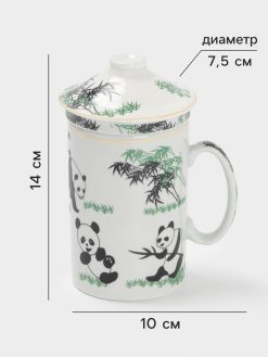 Alternative view of Кружка 300 мл "Панды", с крышкой и керамическим ситом