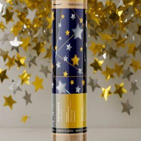 Хлопушка пневматическая 30см "Звезды вечеринки", звезды  золотые и серебряные