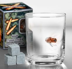 Набор стакан и камни для виски "Военный", с пулей, 3 камня в мешочке, 250 мл