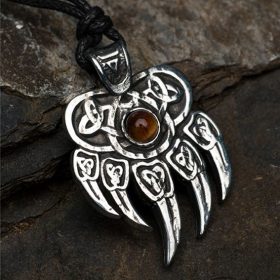 Амулет "Печать Велеса" с камнем бычий глаз, 30х43мм, металлический