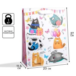 Пакет ламинированный вертикальный «Забавные коты», 23×27×11.5 см
