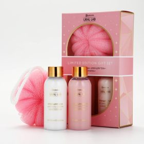 Подарочный набор: гель для душа и крем для тела 2 шт. × 100 мл, мочалка