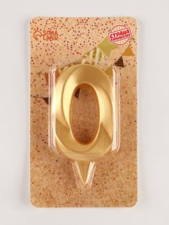 Свеча в торт "Грань", цифра "0", золотой металлик, 7.8 см