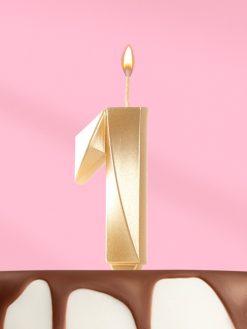 Свеча в торт "Грань", цифра "1", золотой металлик, 7.8 см