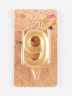 Alternative view of Свеча в торт "Грань", цифра "9", золотой металлик, 7.8 см