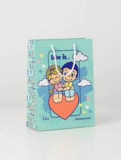 Пакет подарочный 22*31*10см Love is..."Большой мятный с розовым"