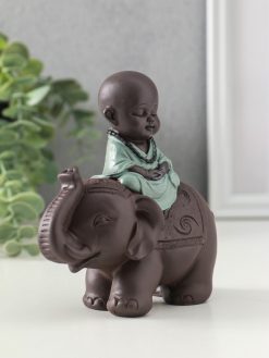 Alternative view of Фигурка полистоун «Маленький будда на слоне», зелёно-коричневый, 5.5×12×12 см