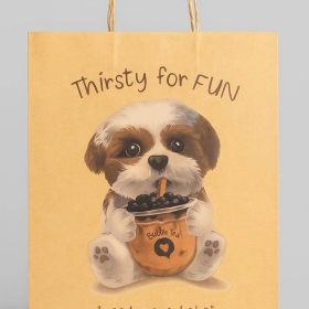 Пакет подарочный крафтовый "Собачка и поцелуй", 32*42*11 см