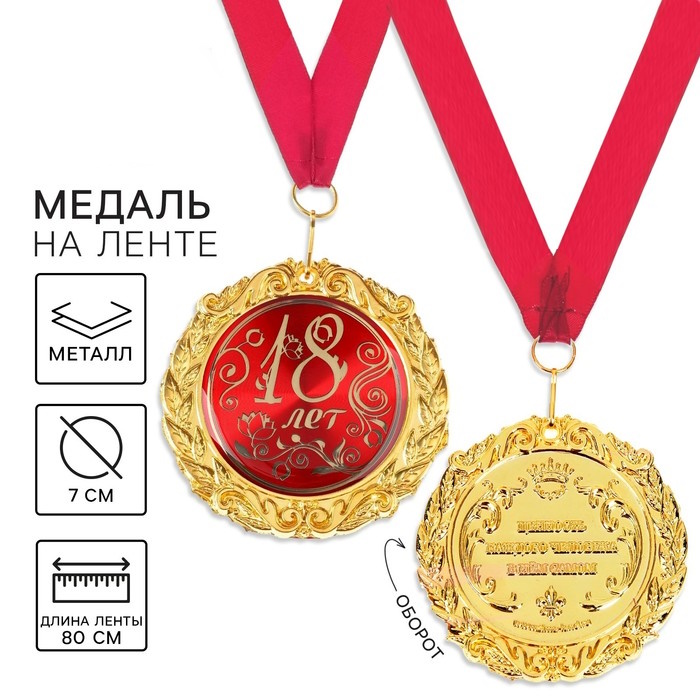 Медаль на открытке «18 лет», d=7 см 2 nana.by Медаль на открытке «18 лет», d=7 см