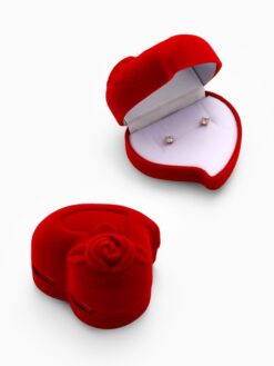 Футляр под кольцо, форма сердце с розой, цвет красный