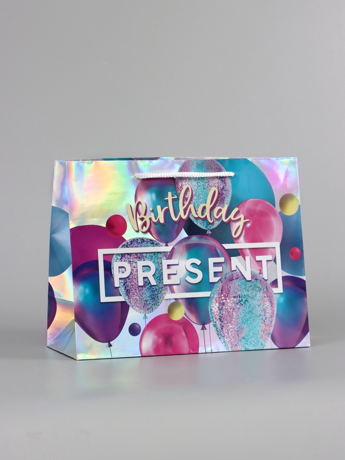 Пакет подарочный голографический, упаковка, Birthday Present, 23х10х18 см 2 nana.by Пакет подарочный голографический, упаковка, Birthday Present, 23х10х18 см