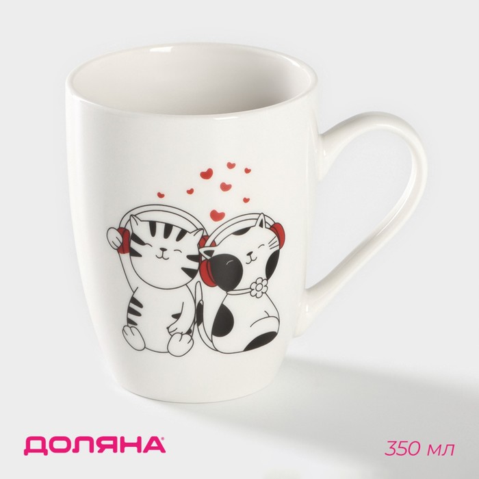 Кружка Доляна «Котики меломаны», 350 мл, фарфор, белая 2 nana.by Кружка Доляна «Котики меломаны», 350 мл, фарфор, белая
