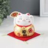 Фигурка керамика «Кот Манэки-нэко с веером», золотой, 8х8х8.5 см