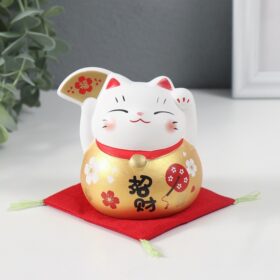 Фигурка керамика «Кот Манэки-нэко с веером», золотой, 8х8х8.5 см